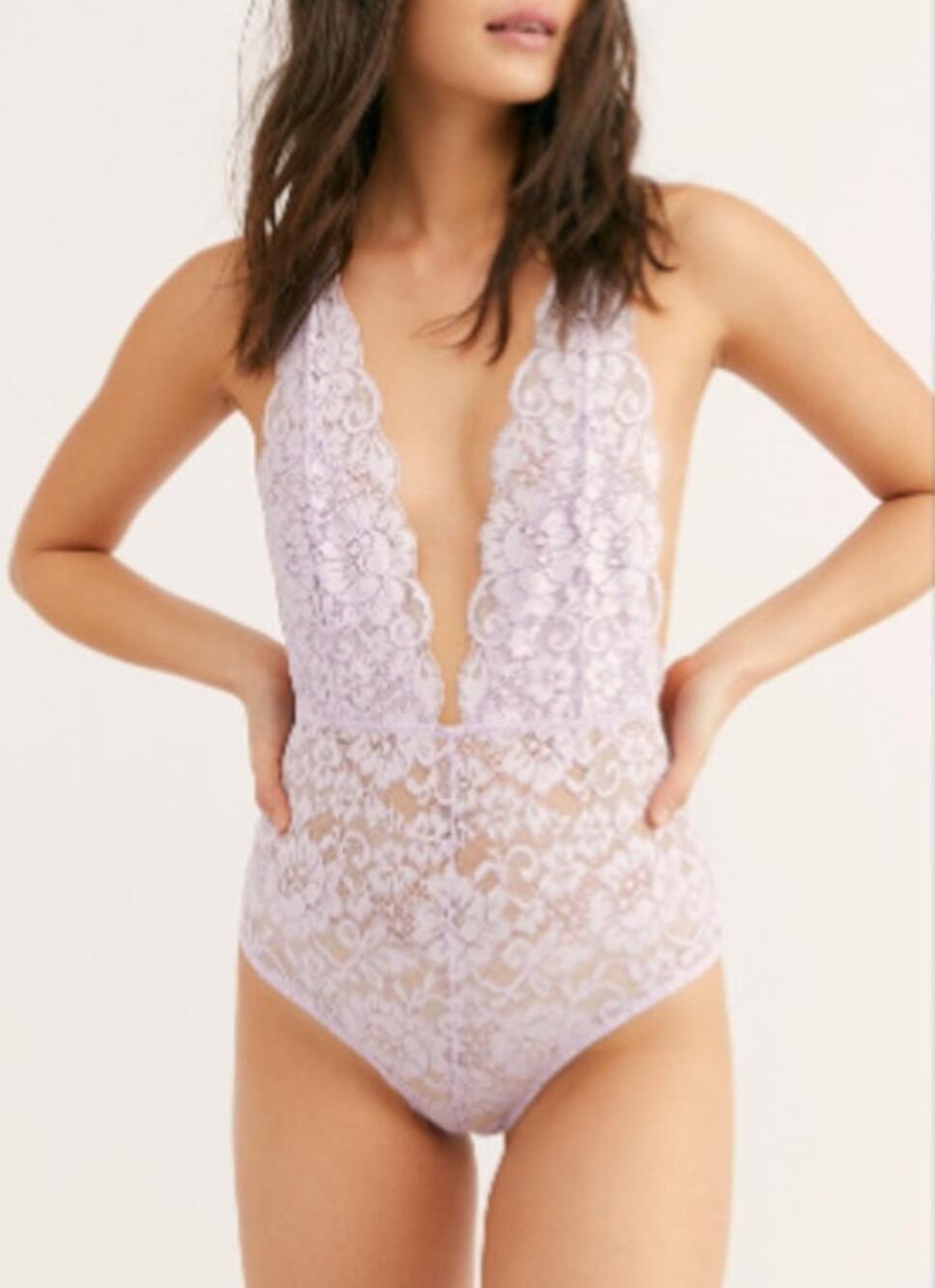 HAH | Free People Comin' In Haht Lace Bodysuit in Lavender Pastel Purple, XS